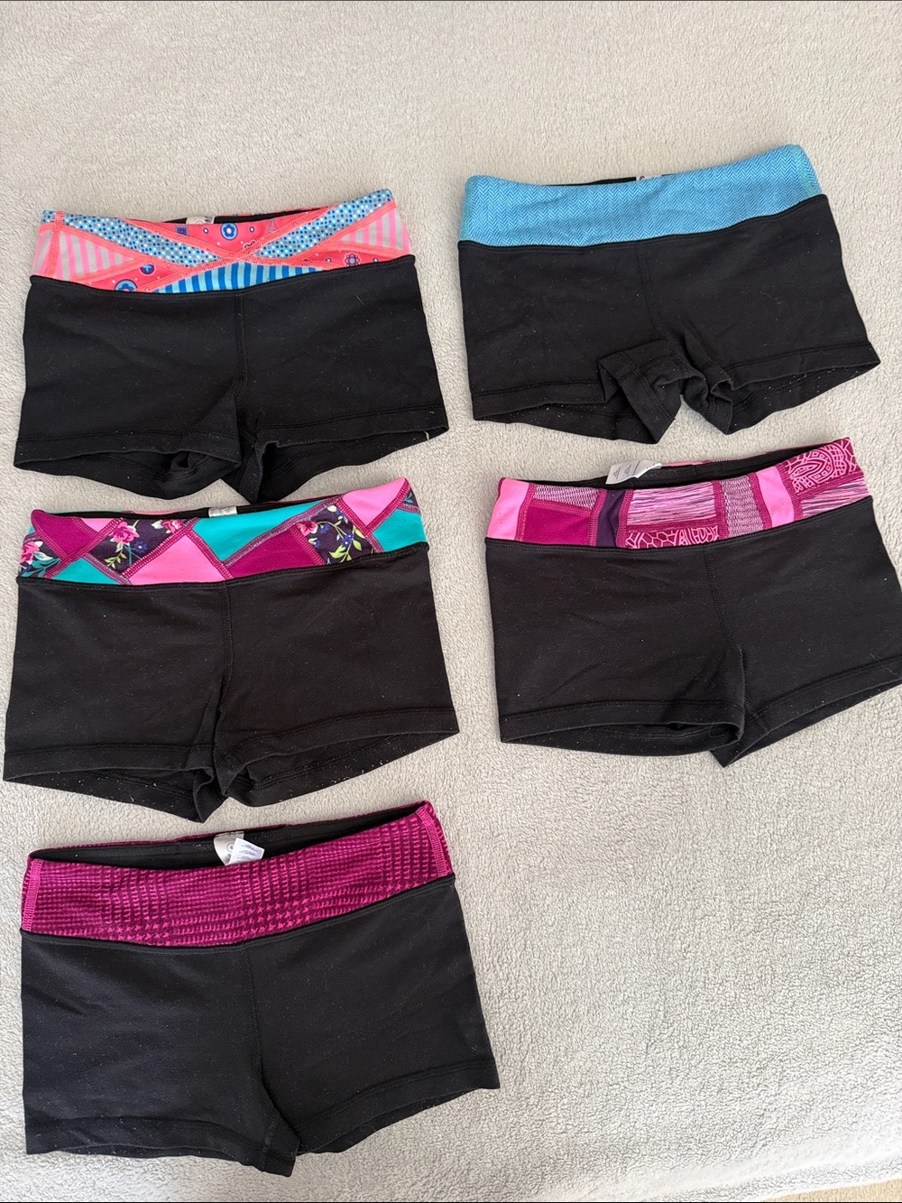Ivivva Girls' Black Active Bike Shorts with Colorful Waistbands